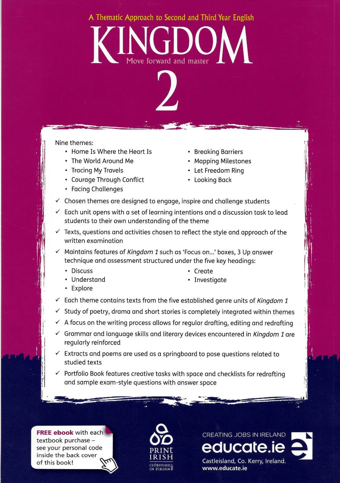 ■ Kingdom 2 - Junior Cycle English - Textbook & Combined Portfolio & Grammar Primer Book Set - 1st / Old Edition (2018)