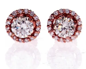 1 CT Diamond Studs Earrings 14K Rose Gold  GIA Certified Natural Round Cut