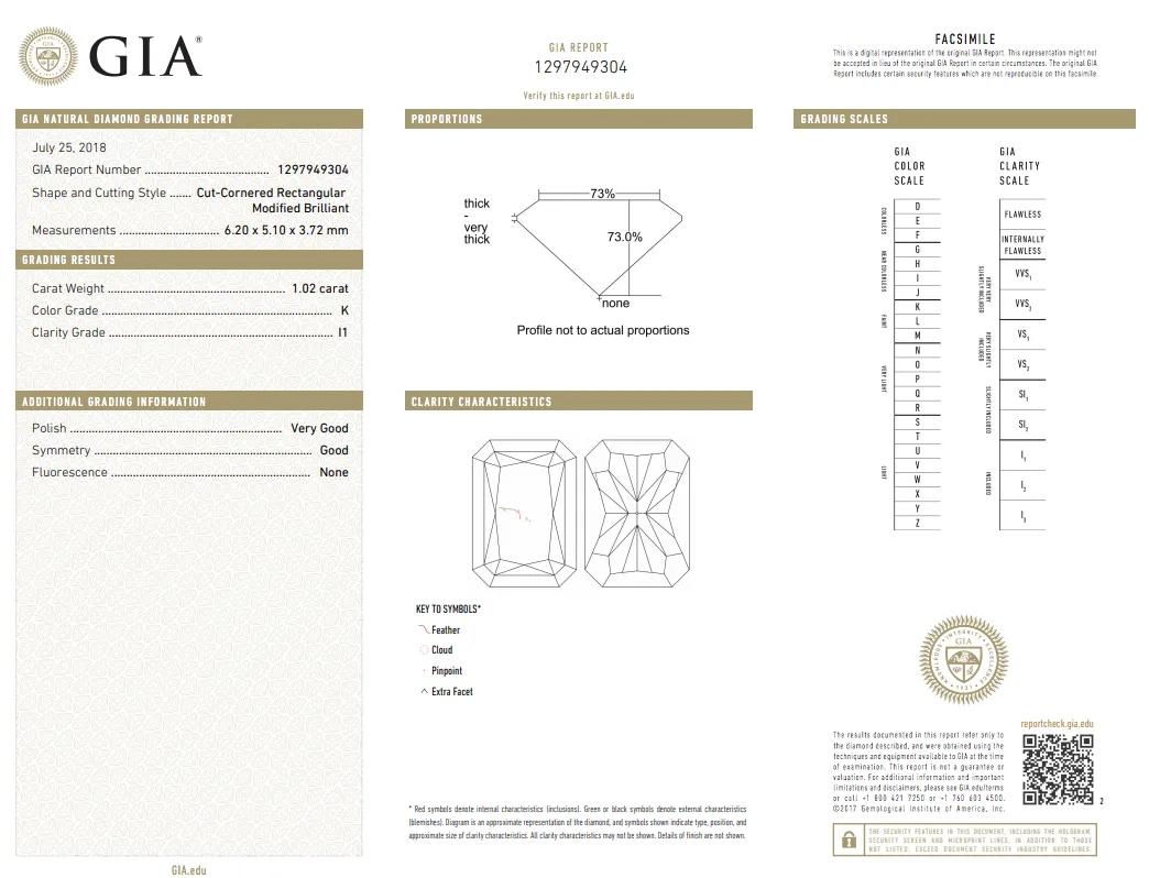 1 CT K / I1 Genius Natural Loose Diamond Radiant Cut GIA Certified