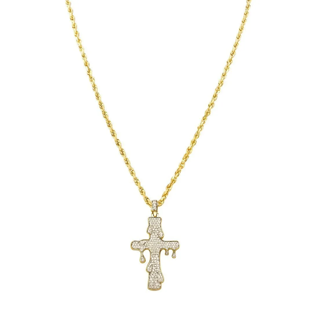10k White Gold Diamond Drip Cross Pendant 0.73 Ctw