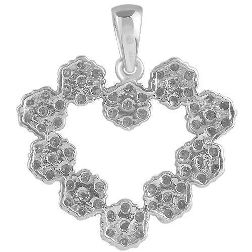 10k White Gold Multi Cluster Diamond Heart Pendant 0.50 Ctw