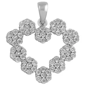10k White Gold Multi Cluster Diamond Heart Pendant 0.50 Ctw