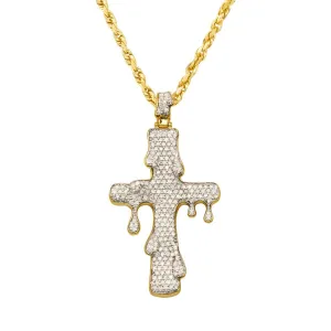 10k Yellow Gold Diamond Drip Cross Pendant 1.59 Ctw