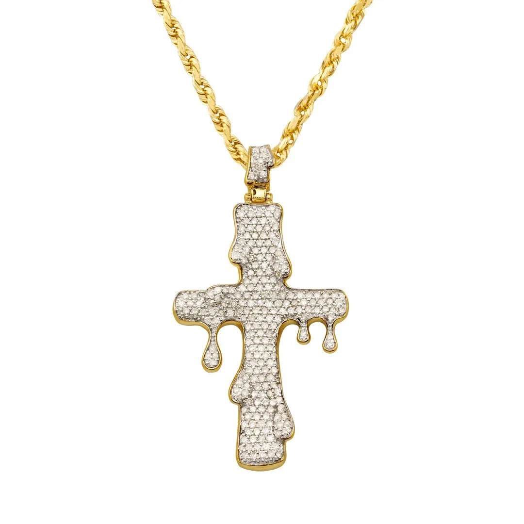 10k Yellow Gold Diamond Drip Cross Pendant 1.59 Ctw