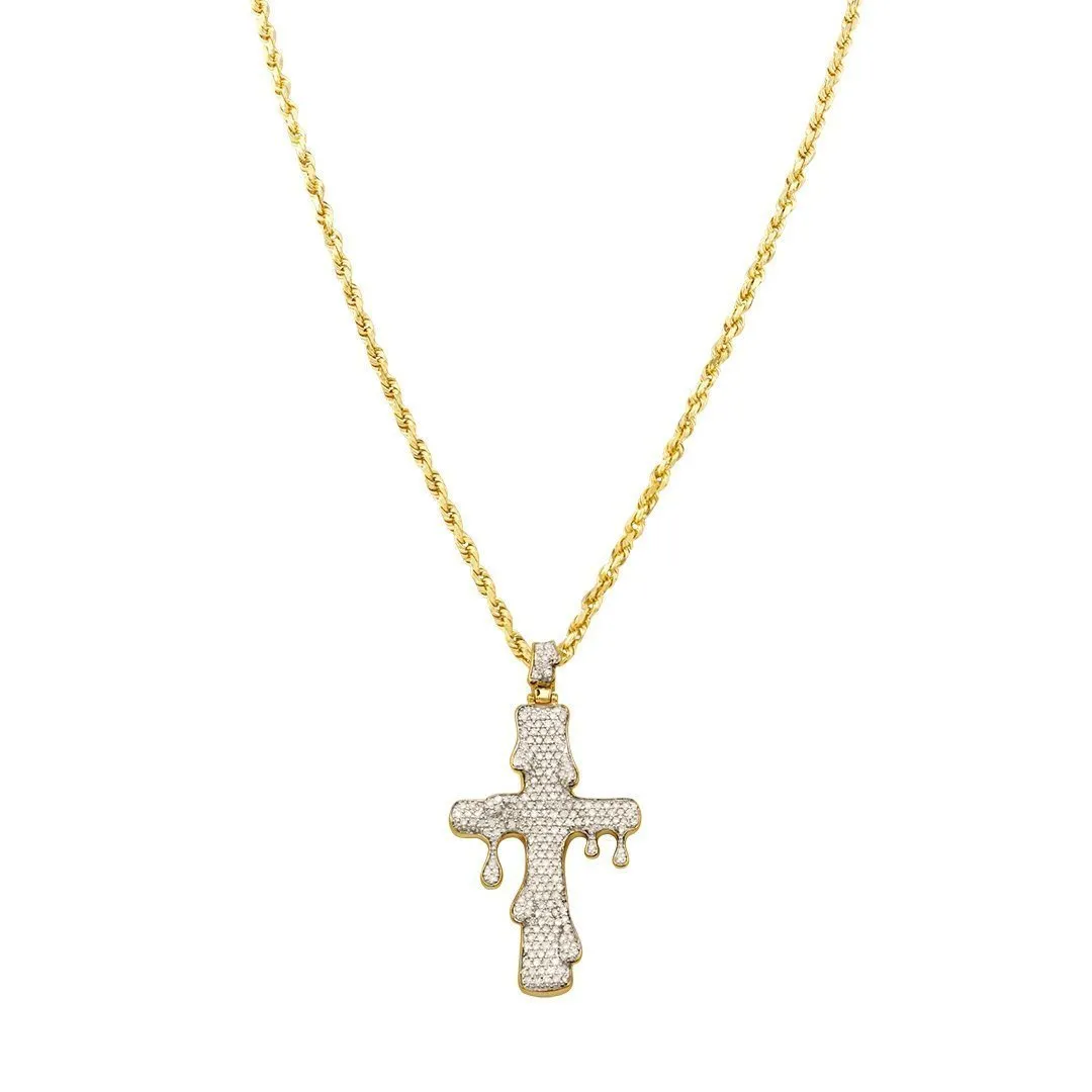 10k Yellow Gold Diamond Drip Cross Pendant 1.59 Ctw