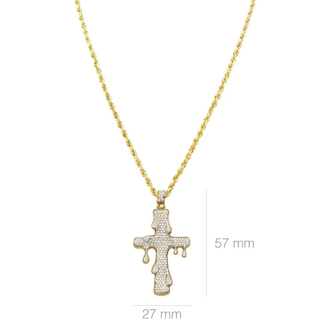 10k Yellow Gold Diamond Drip Cross Pendant 1.59 Ctw