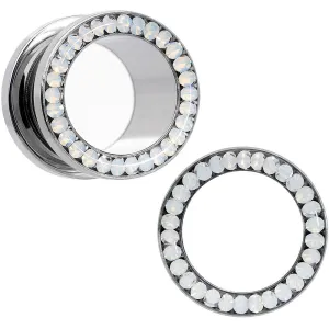 1/2 White Faux Opal Screw Fit Tunnel Plug Set