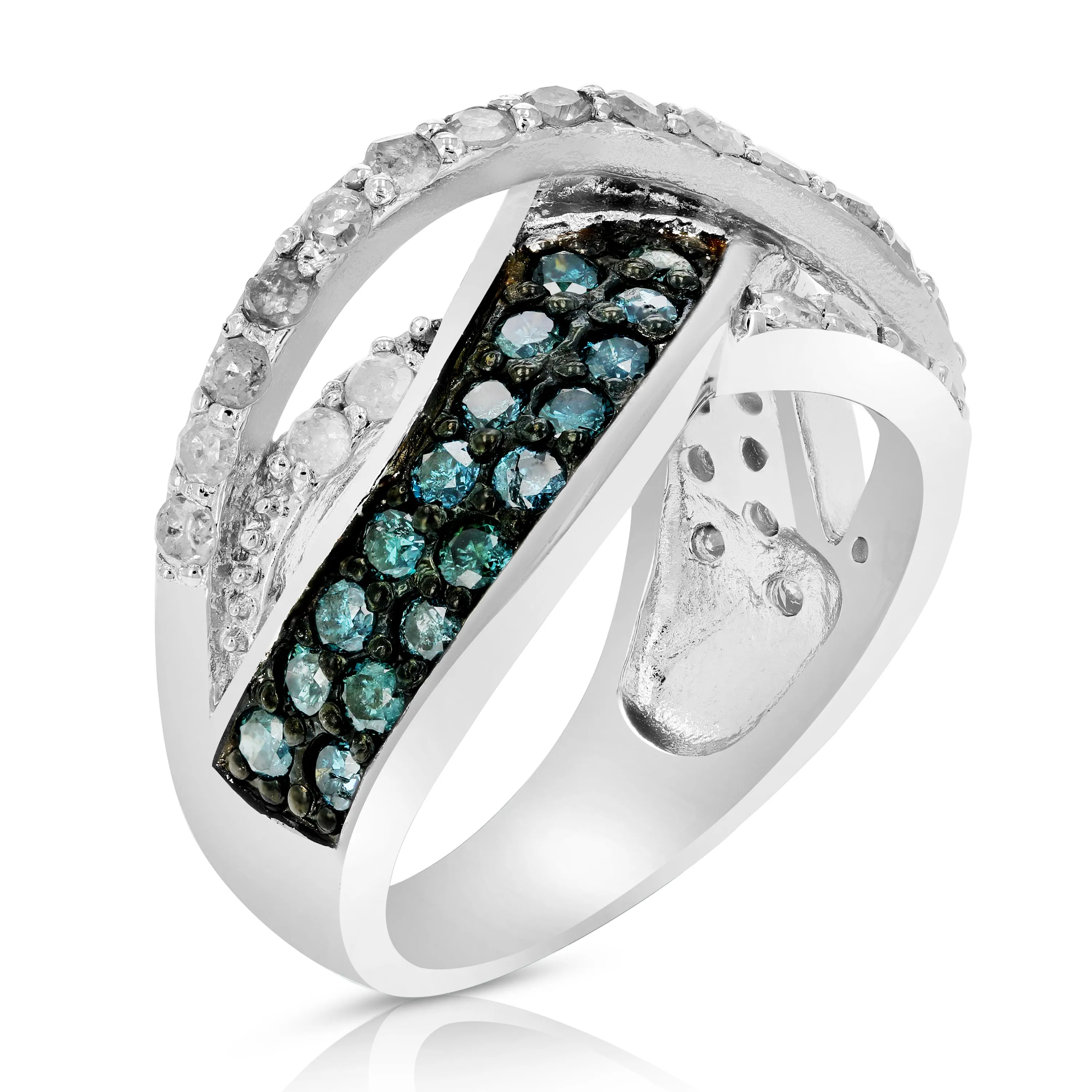 1.20 cttw Blue and White Diamond Statement Ring in Sterling Silver