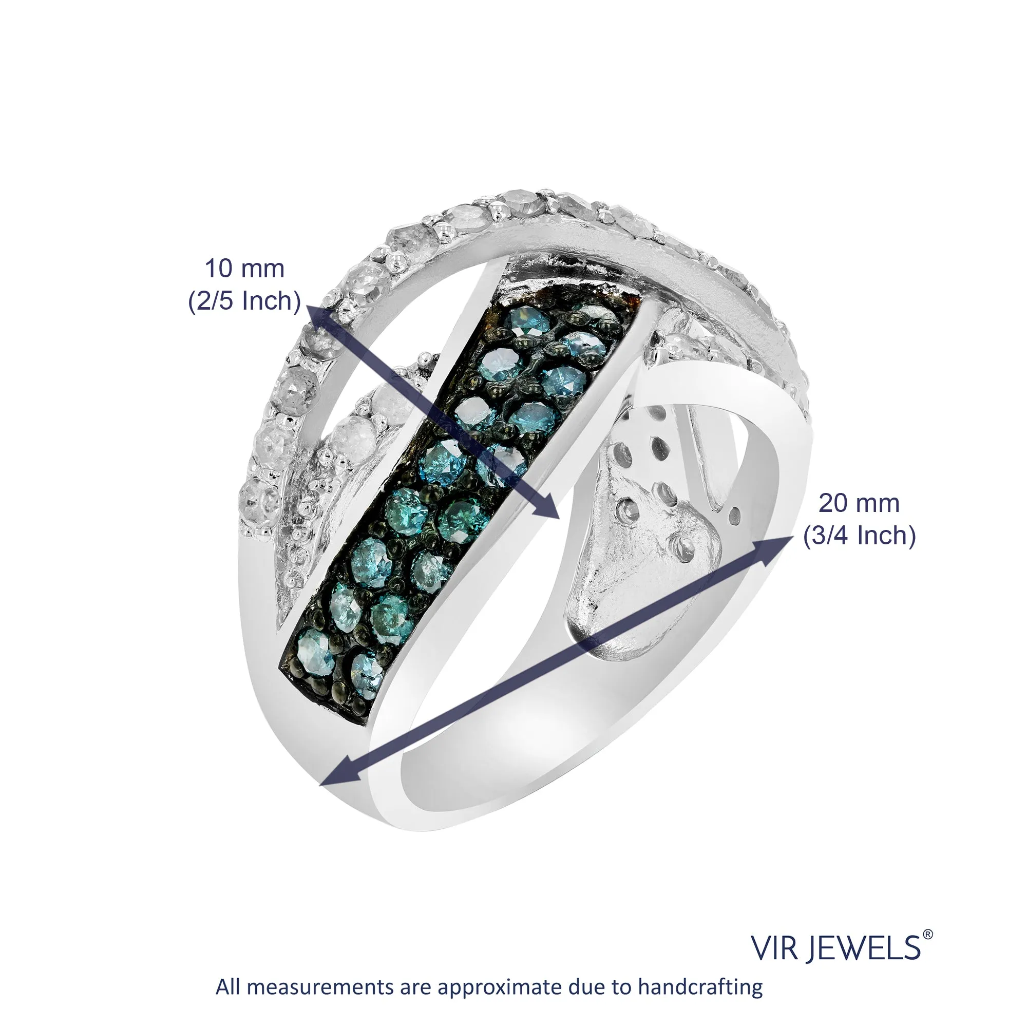 1.20 cttw Blue and White Diamond Statement Ring in Sterling Silver