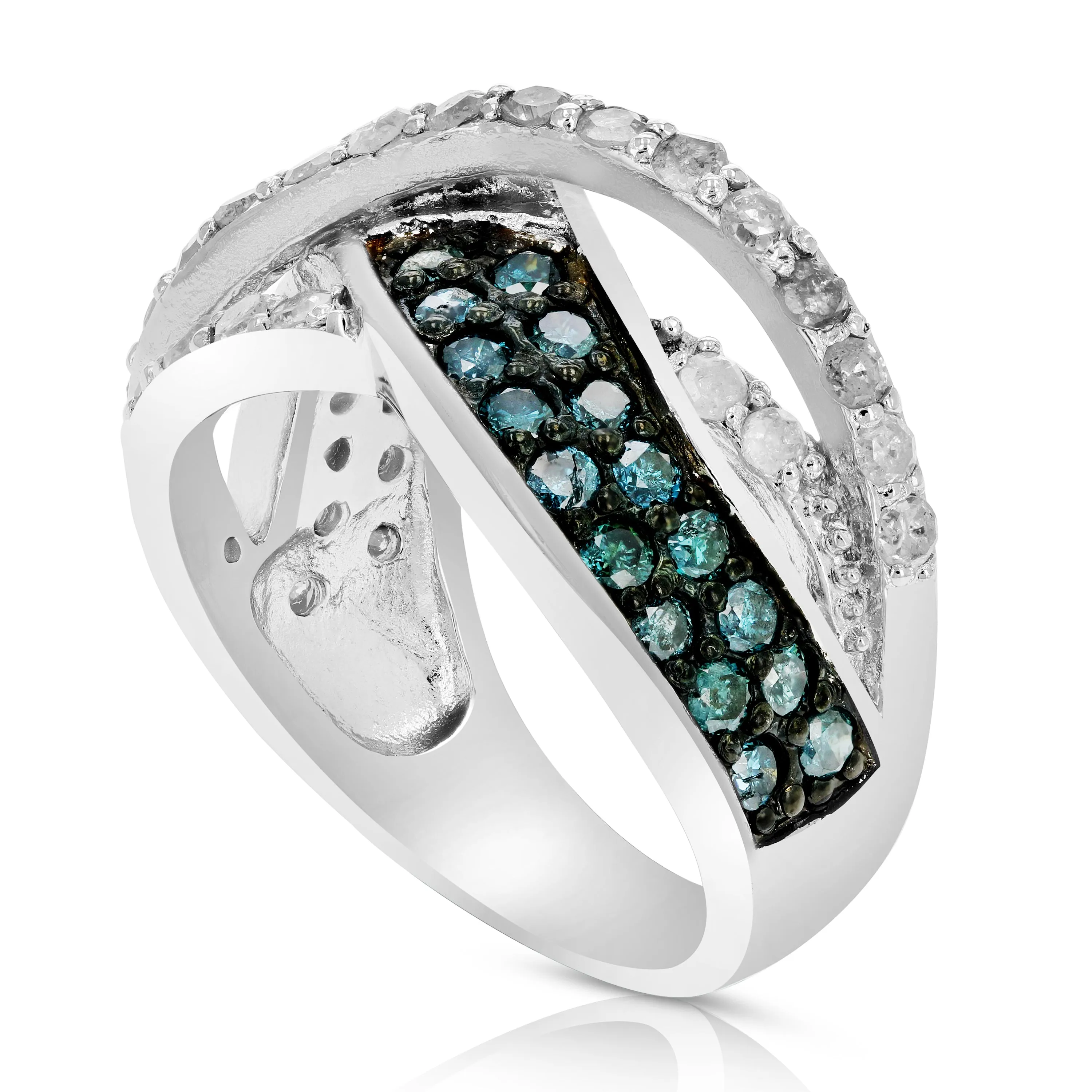 1.20 cttw Blue and White Diamond Statement Ring in Sterling Silver