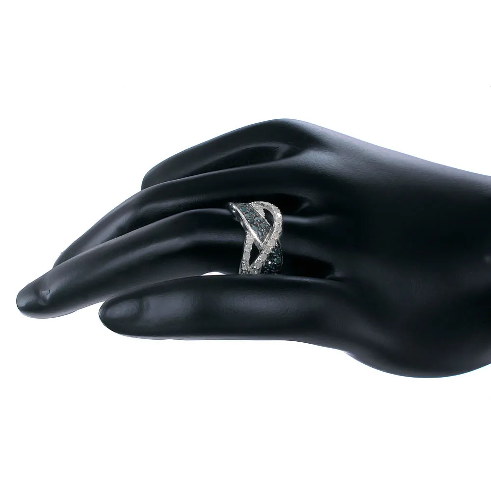 1.20 cttw Blue and White Diamond Statement Ring in Sterling Silver