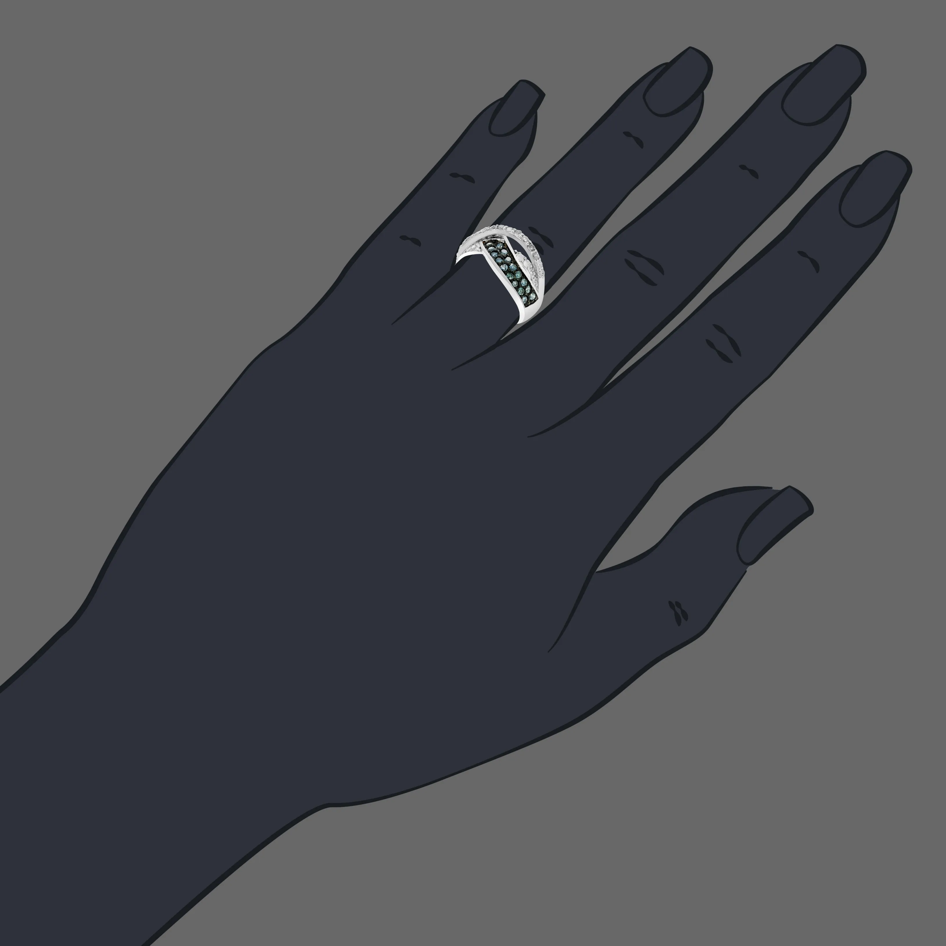 1.20 cttw Blue and White Diamond Statement Ring in Sterling Silver