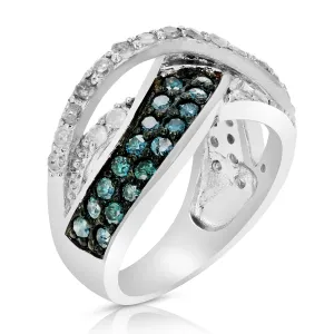 1.20 cttw Blue and White Diamond Statement Ring in Sterling Silver