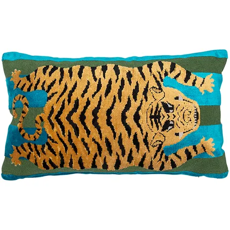 12X20 SCHUMACHER JOKHANG TIGER PILLOWS PEACOCK AND OLIVE