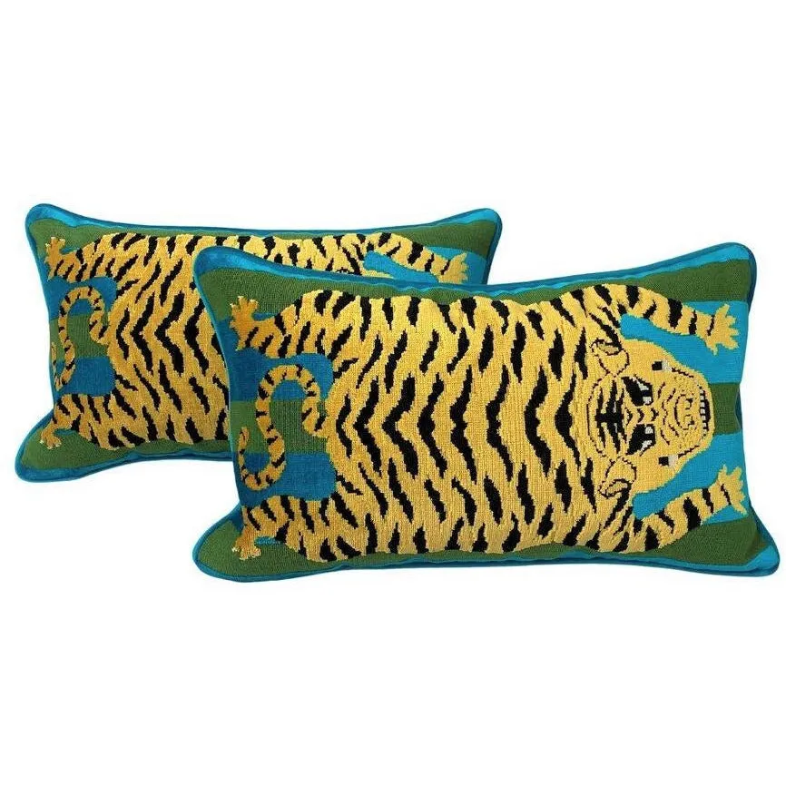 12X20 SCHUMACHER JOKHANG TIGER PILLOWS PEACOCK AND OLIVE