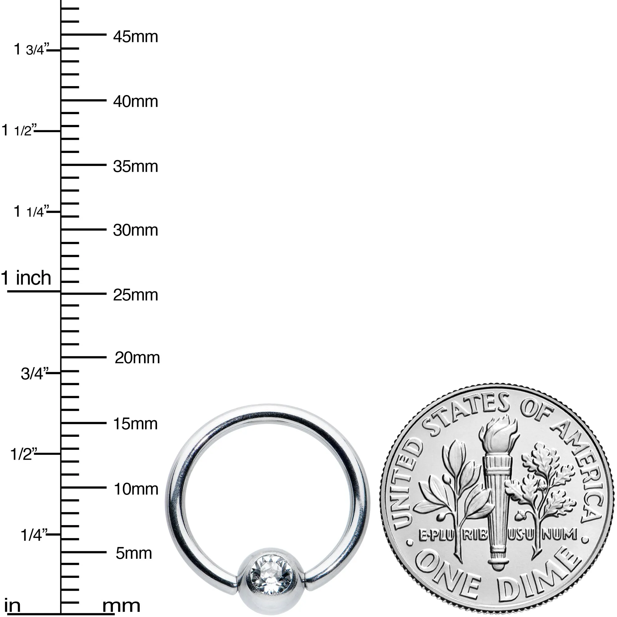14 Gauge 1/2 Clear Gem BCR Captive Bead Ring