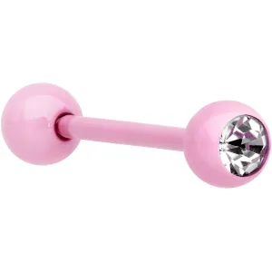 14 Gauge 5/8 Clear Gem Pink Acrylic Over Steel Tongue Ring