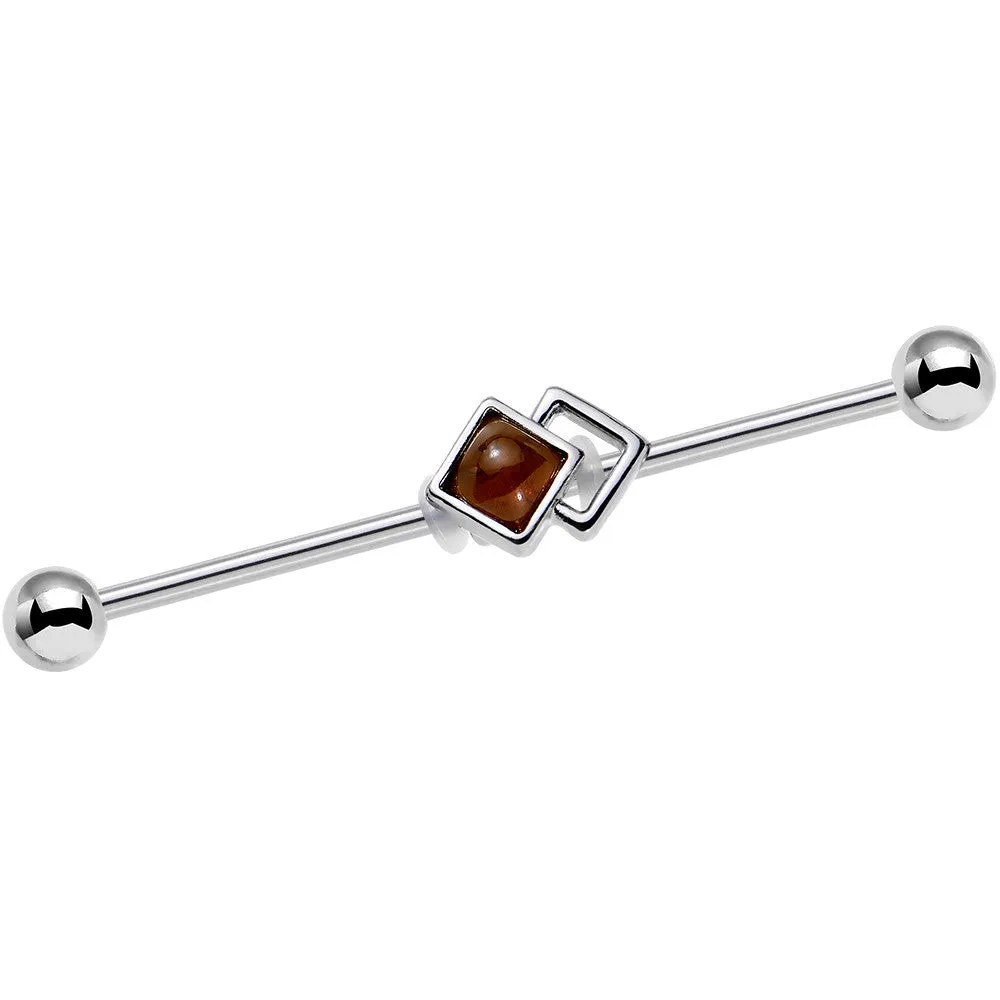 14 Gauge Brown Faux Tiger Eye Art Deco Industrial Barbell 38mm