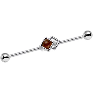14 Gauge Brown Faux Tiger Eye Art Deco Industrial Barbell 38mm