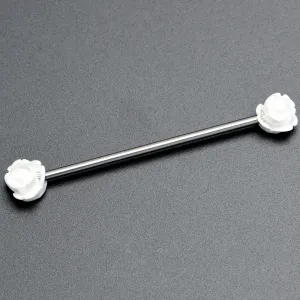 14 Gauge Open Bloom Rose White Industrial Barbell 38mm