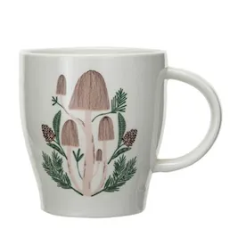 14 oz. Stoneware Mug w/ Mushrooms, 4 Styles