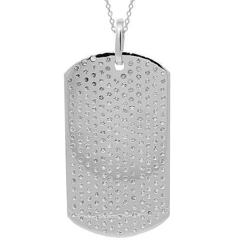 14K Solid White Gold Mens Diamond Dog Tag Pendant 6.60 Ctw