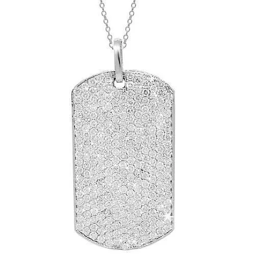 14K Solid White Gold Mens Diamond Dog Tag Pendant 6.60 Ctw