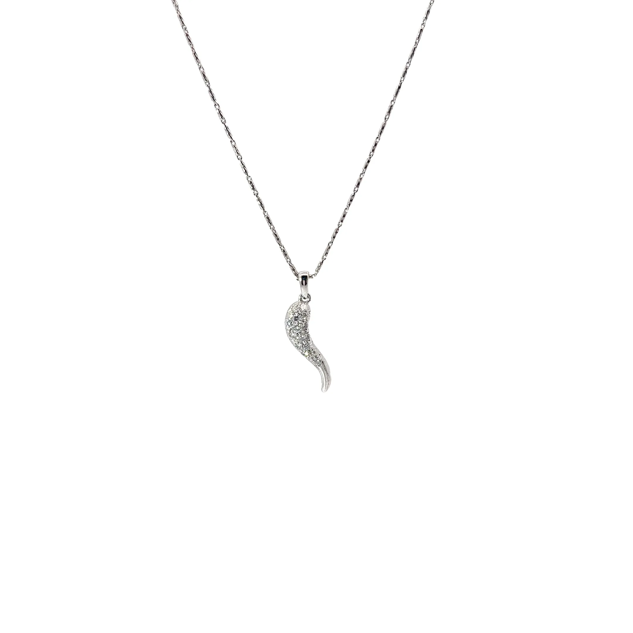 14k White Gold .50ct F VS2 Round Diamond Italian Horn Necklace