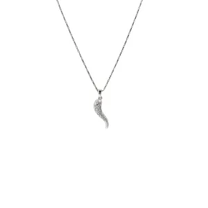 14k White Gold .50ct F VS2 Round Diamond Italian Horn Necklace