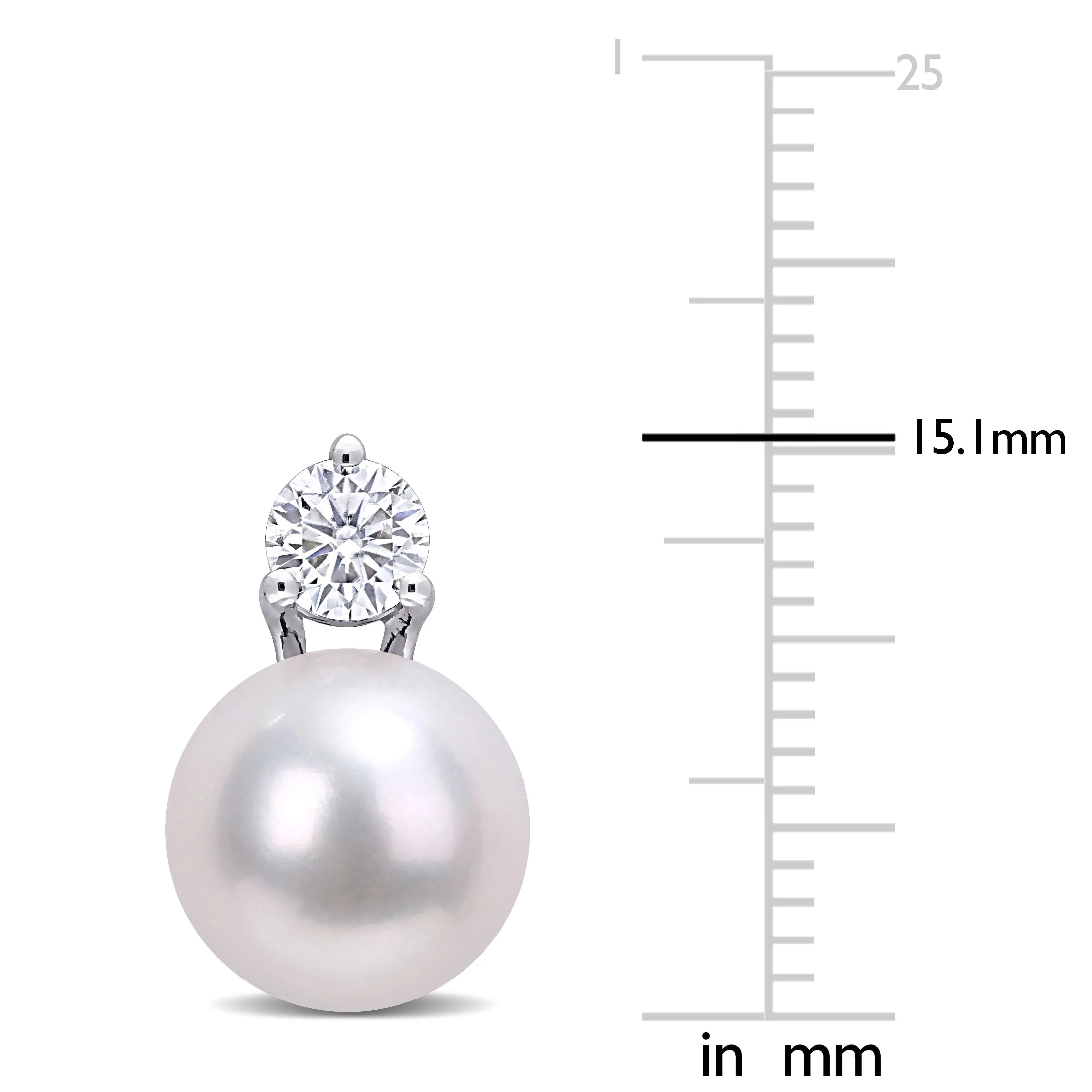 14K White Gold Freshwater Pearl and Moissanite Earrings
