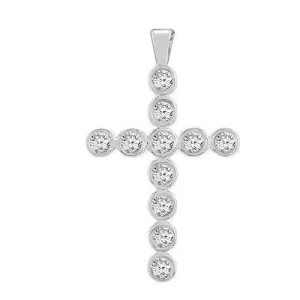 14K White Solid Gold Womens Bezel Set Diamond Cross 0.59 Ctw