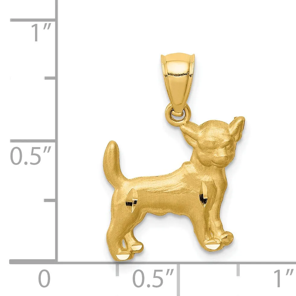 14k Yellow Gold Solid Diamond Cut Satin Finish German Chihuahua Dog Charm Pendant