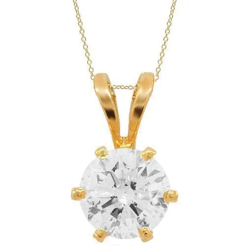14K Yellow Solid Gold Diamond Solitaire Pendant 0.53 Ctw