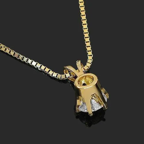 14K Yellow Solid Gold Diamond Solitaire Pendant 0.53 Ctw