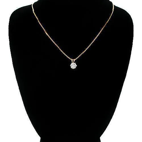 14K Yellow Solid Gold Diamond Solitaire Pendant 0.53 Ctw