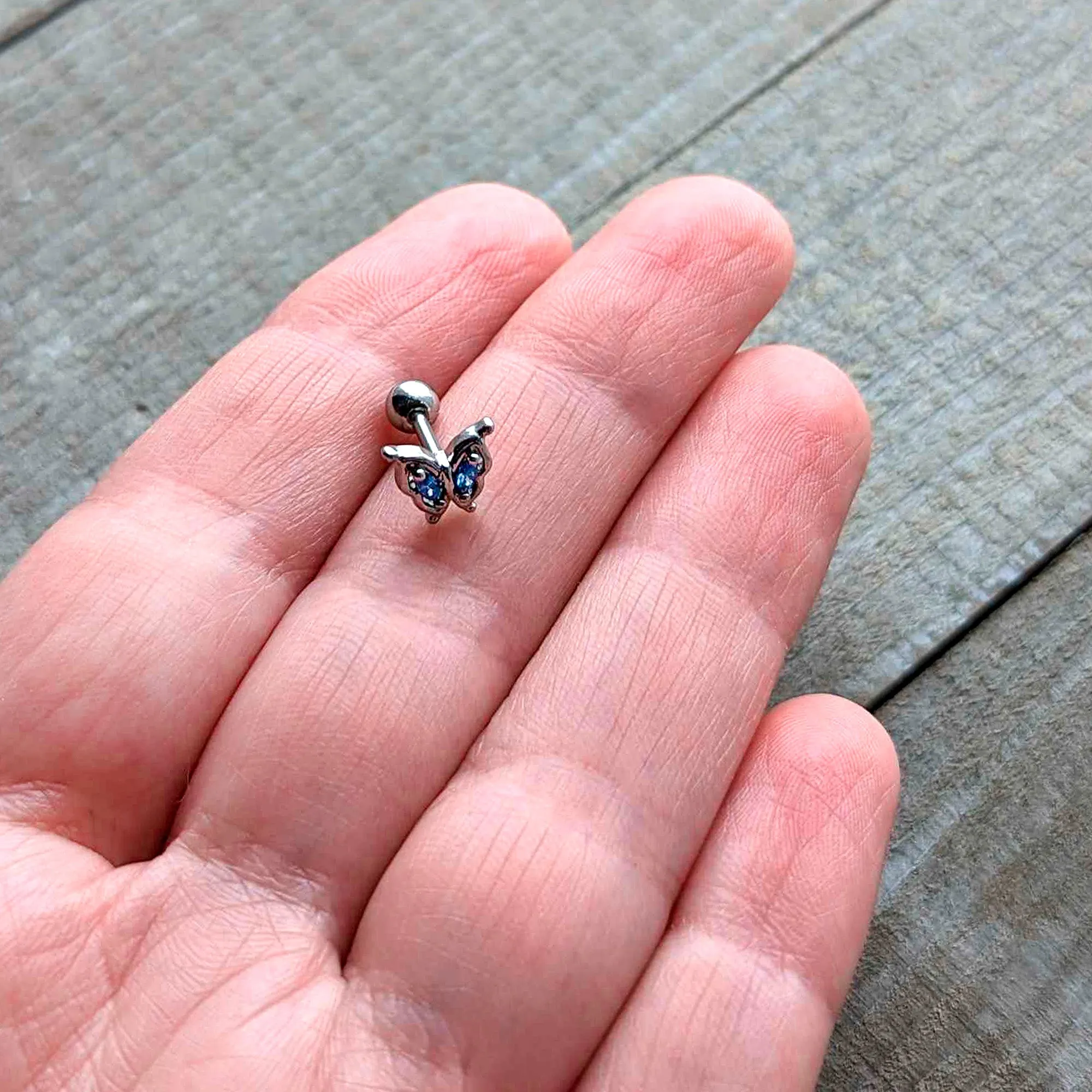 16 Gauge 1/4 Blue Gem Fancy Fab Butterfly Cartilage Tragus Earring
