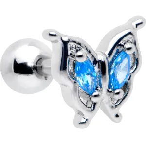 16 Gauge 1/4 Blue Gem Fancy Fab Butterfly Cartilage Tragus Earring