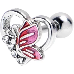 16 Gauge 1/4 Clear Gem Butterfly Love Heart Cartilage Tragus Earring