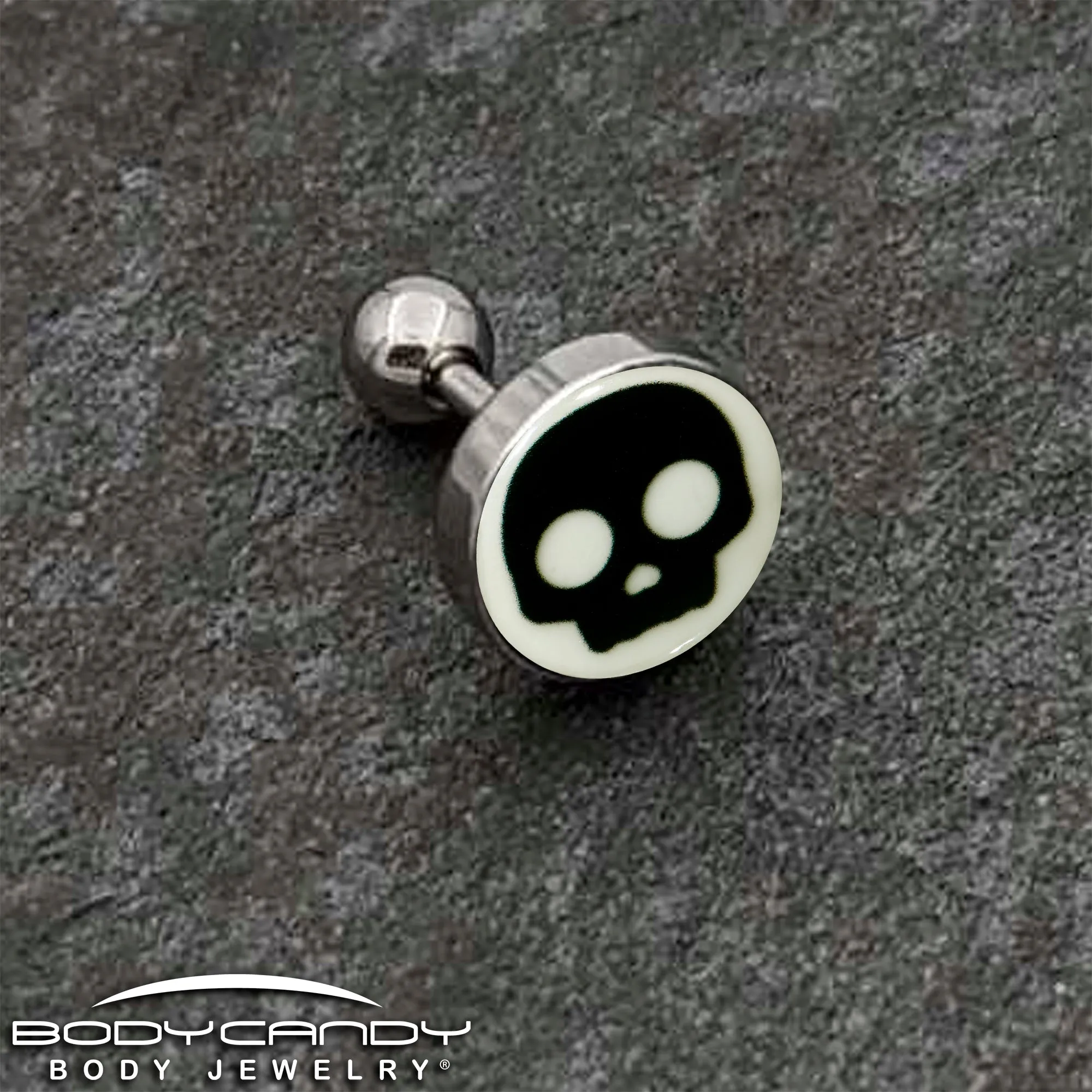 16 Gauge 1/4 Glow in the Dark Simple Skull Tragus Cartilage Earring