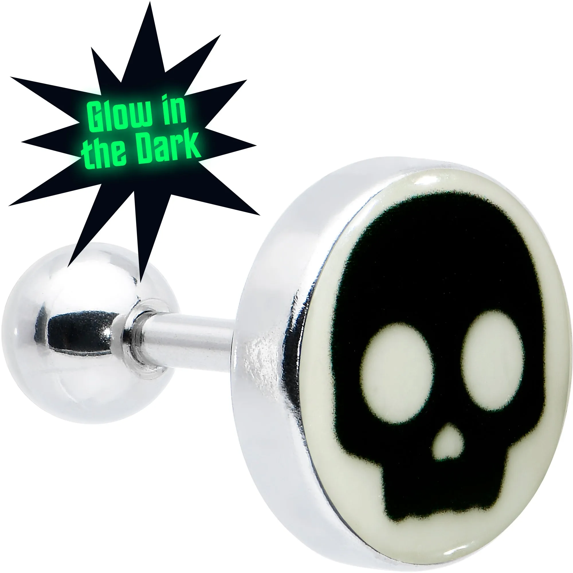 16 Gauge 1/4 Glow in the Dark Simple Skull Tragus Cartilage Earring