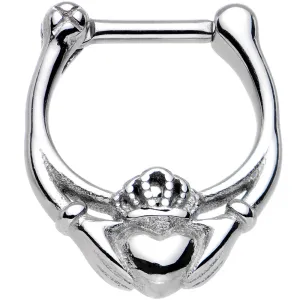 16 Gauge 1/4 Stainless Steel Claddagh Heart and Crown Septum Clicker