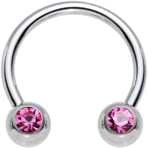 16 Gauge 3/8 4mm Pink Gem Horseshoe Circular Barbell