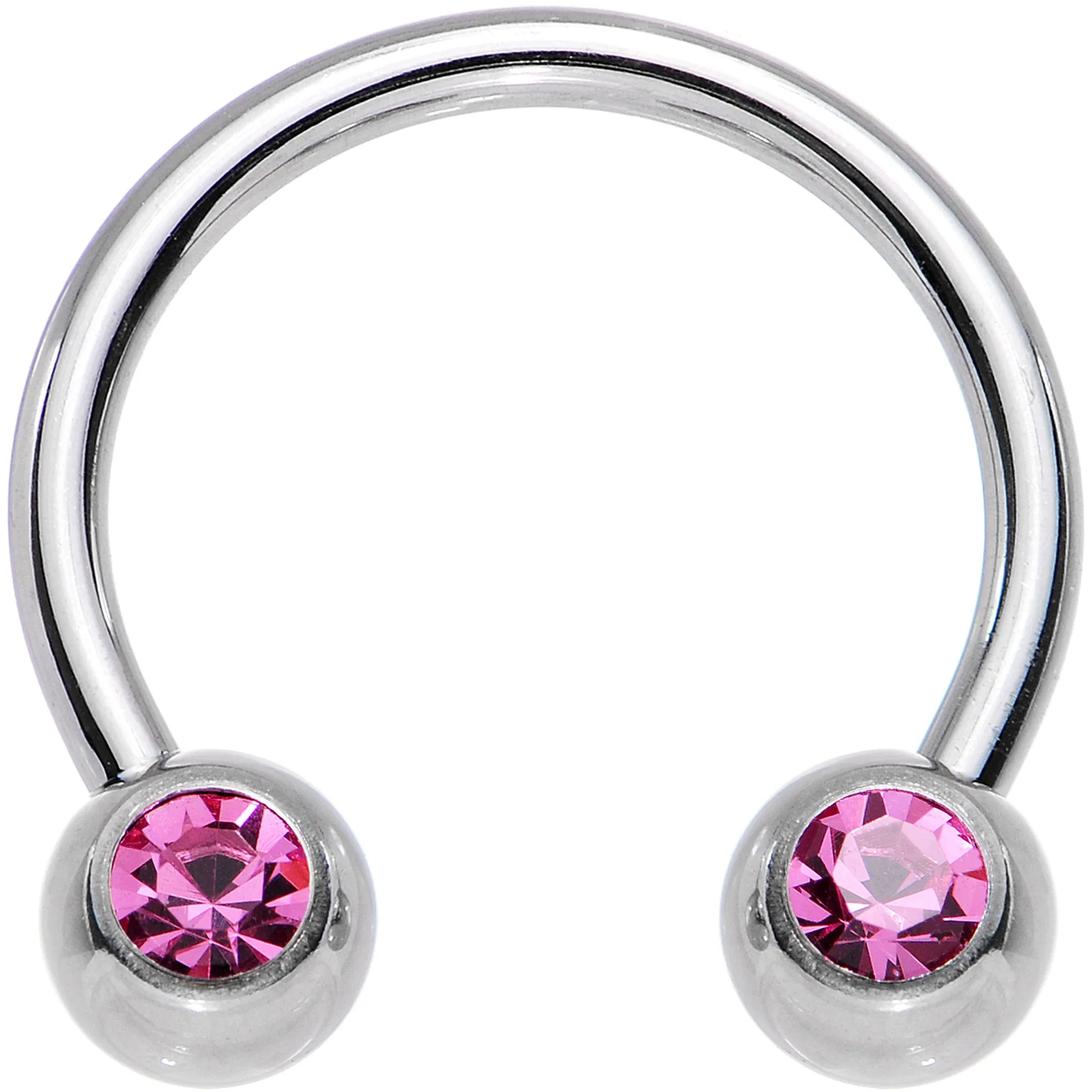 16 Gauge 3/8 4mm Pink Gem Horseshoe Circular Barbell