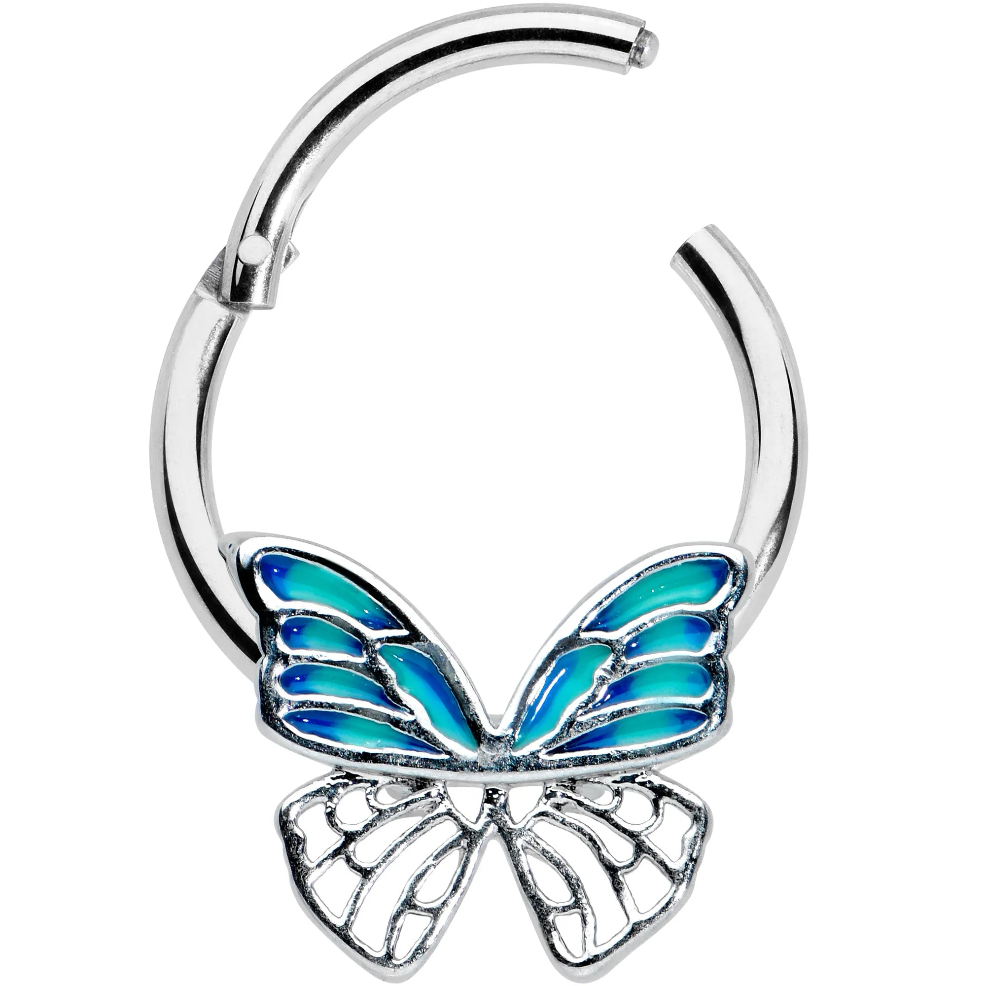 16 Gauge 3/8 Simple Blue Butterfly Wings Hinged Segment Ring