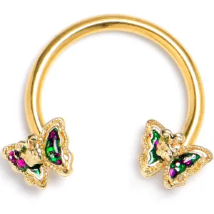 16 Gauge 3/8 Vitrail Gem Gold Tone Classic Butterfly Circular Barbell