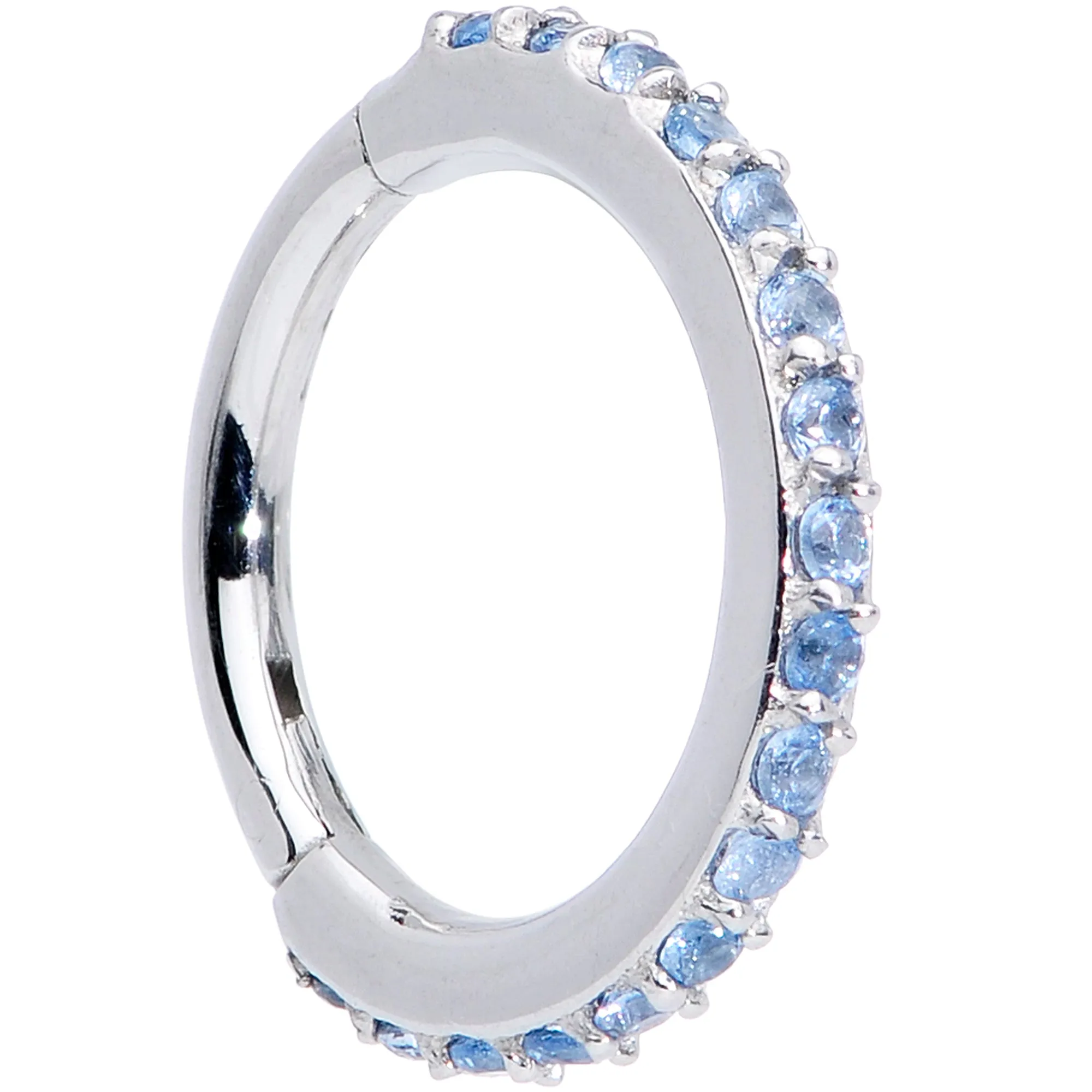 16 Gauge 5/16 Aqua CZ Gem Stainless Steel Hinged Segment Ring