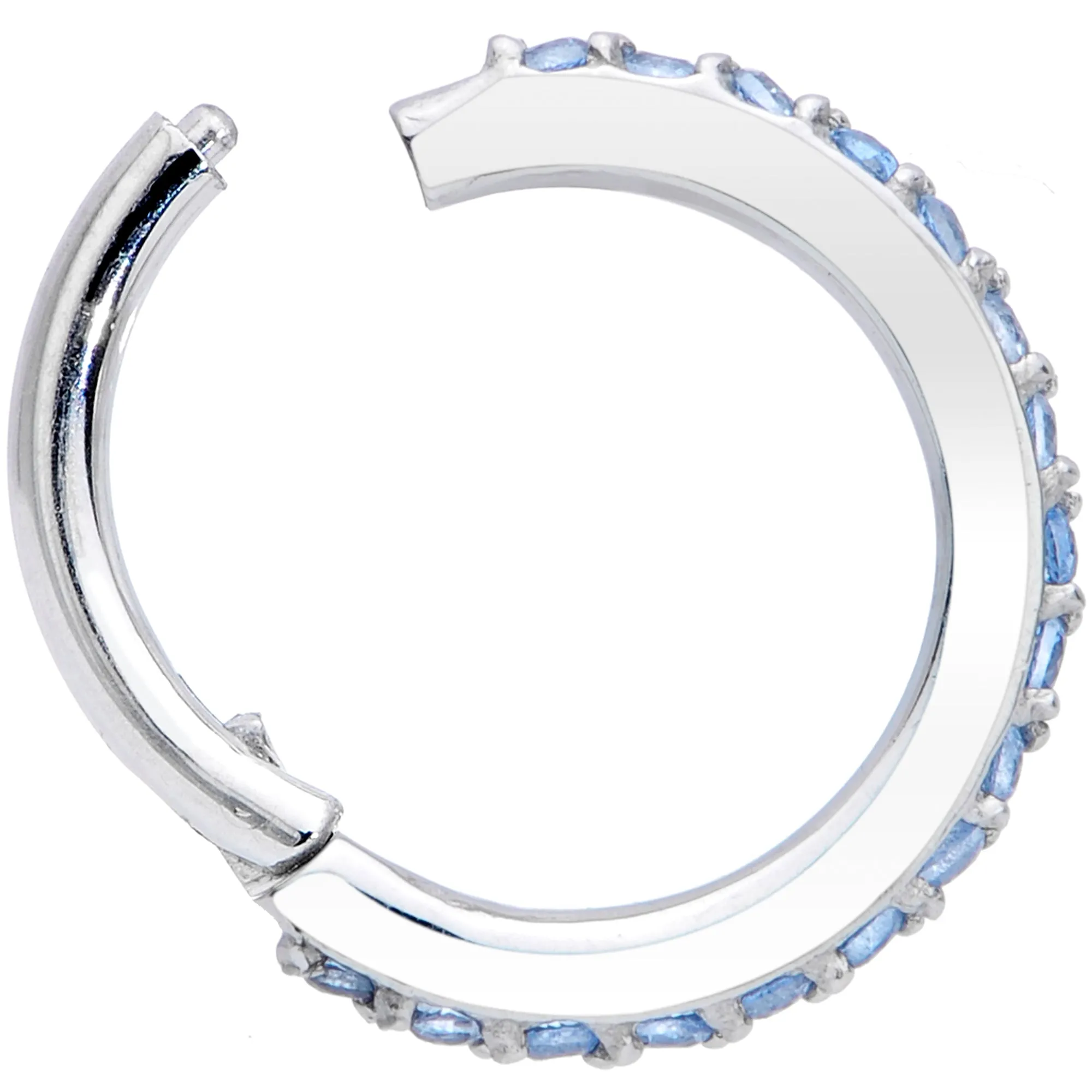 16 Gauge 5/16 Aqua CZ Gem Stainless Steel Hinged Segment Ring