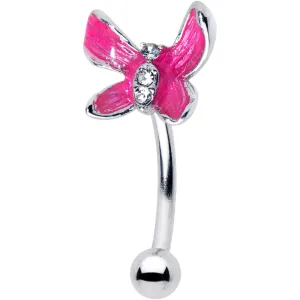 16 Gauge 5/16 Clear Gem Chunky Butterfly Pink Curved Eyebrow Ring