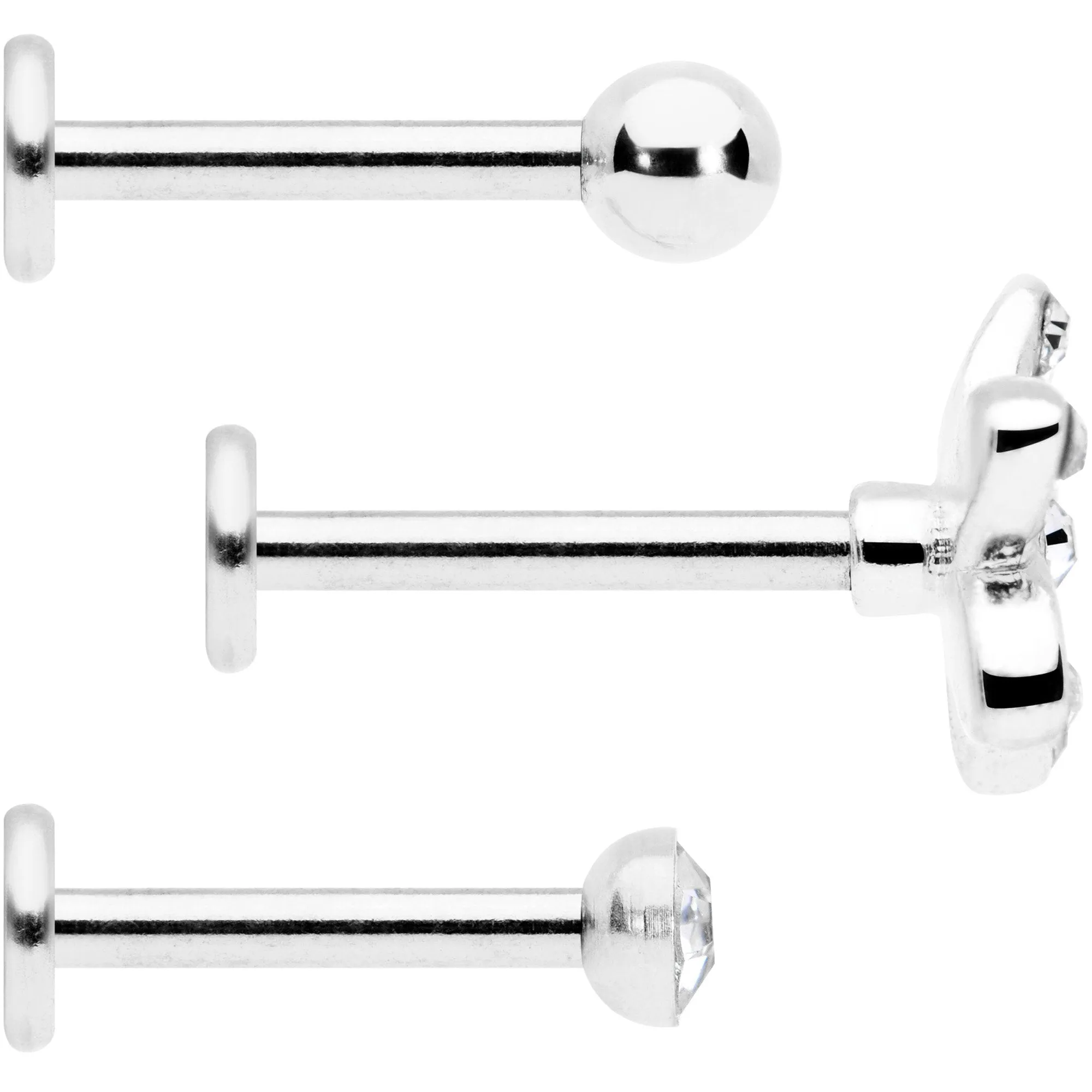 16 Gauge 5/16 Clear Gem White Flower Labret Set of 3