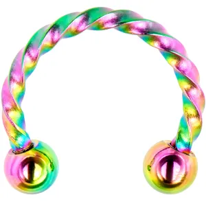 16 Gauge 5/16 Rainbow Seriously Twisted Horseshoe Circular Barbell